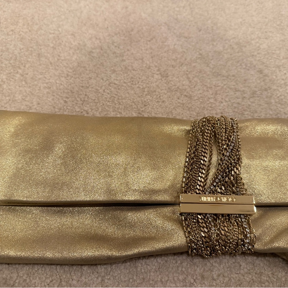 Jimmy Choo Gold Clutch with Chain Detail